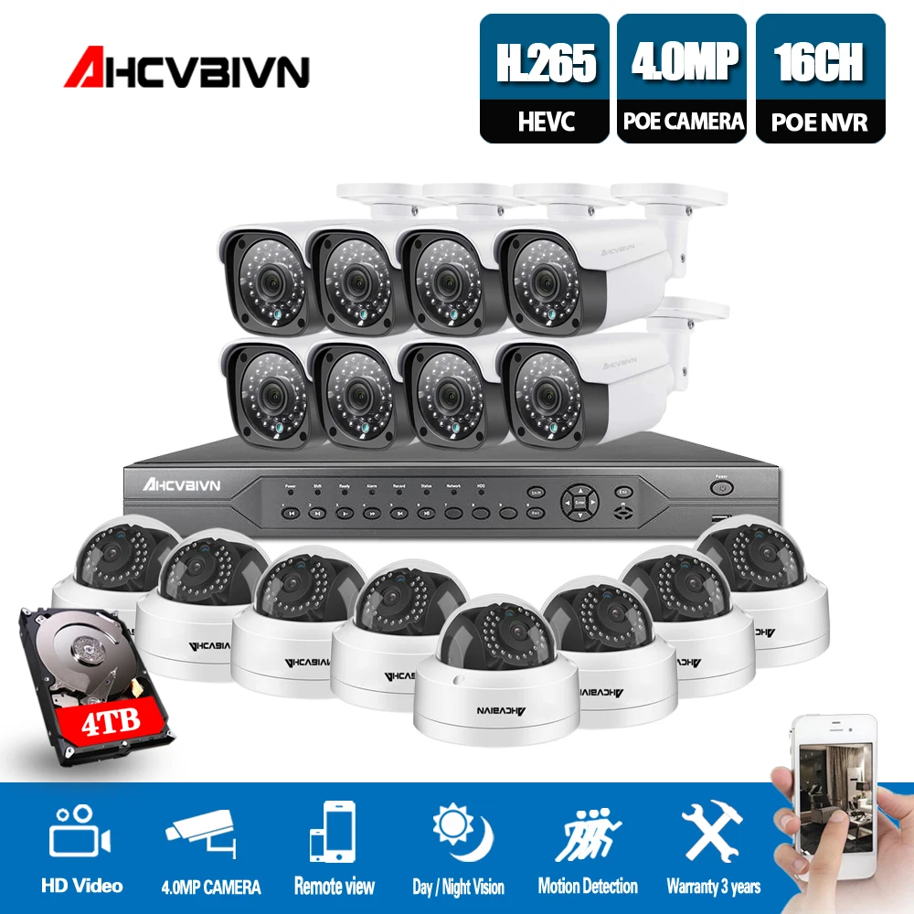 

H.265 16CH POE 5MP NVR System 16Pcs 48V 4MP 2560*1440 Security In/Outdoor Onvif POE IP Camera CCTV Video Surveillance kit 8CH 4K