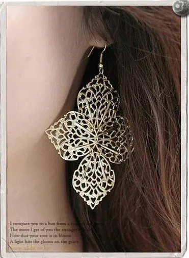 

Fashion Hot Selling New Style Women Vintage Hollow-out Four Leaves Silver Gold Dangle Earring E16