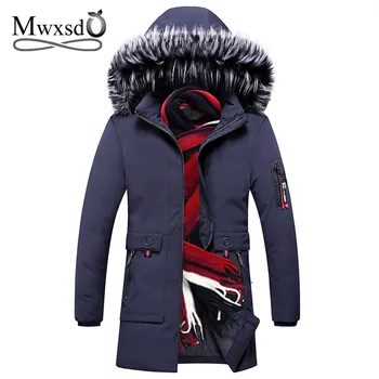 

Mwxsd winter casual mens warm thick down fur parka jacket men hooded long parkas male soft warm striped cotton jacket
