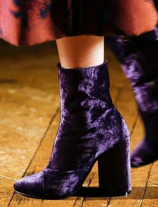 Grueso De Tacón As Botas 35 Punta Pie Runway Tamaño Venta Tacones Del Caliente Tobillo Mujer Invierno Velvet Color Para 42 Púrpura Alto Dedo Showed 1nXS7Yq