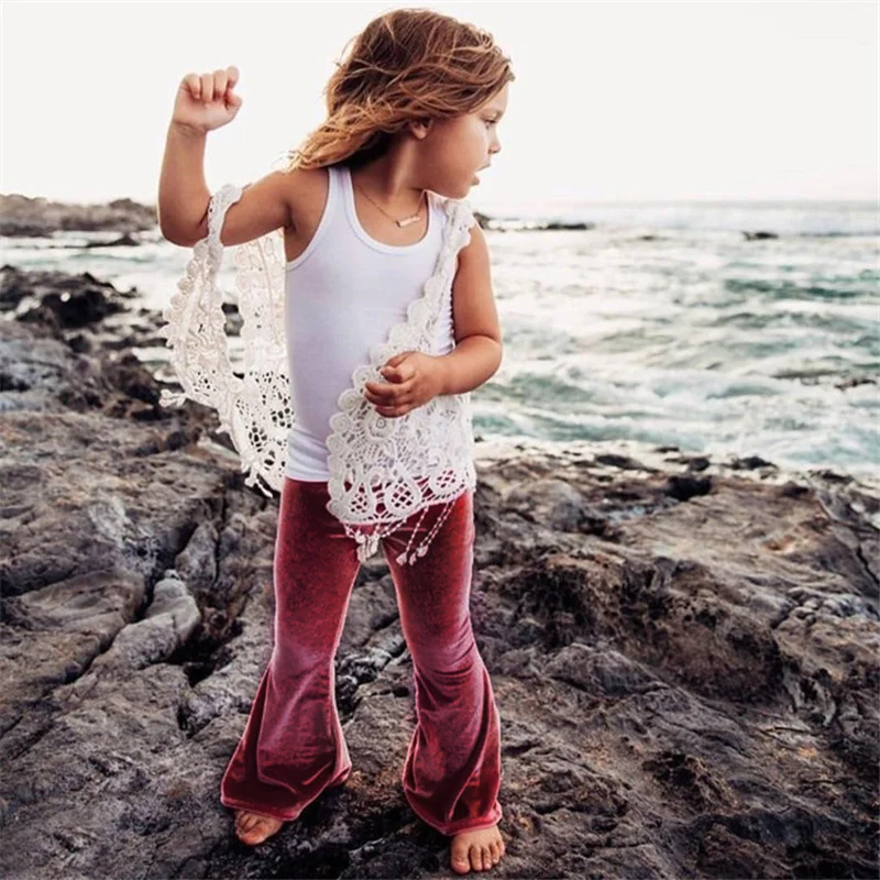 Girls Fashion Pants Toddler velvet Pants Spring?summer Bottoms For Girl Toddler Pink Flare Pants