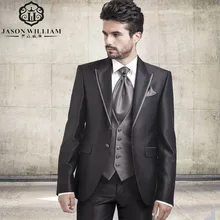 LN020 High Quality Wedding Suits 2 Buttons Groom Tuxedos Edge Silver Groomsmen Suit Custom Made Men