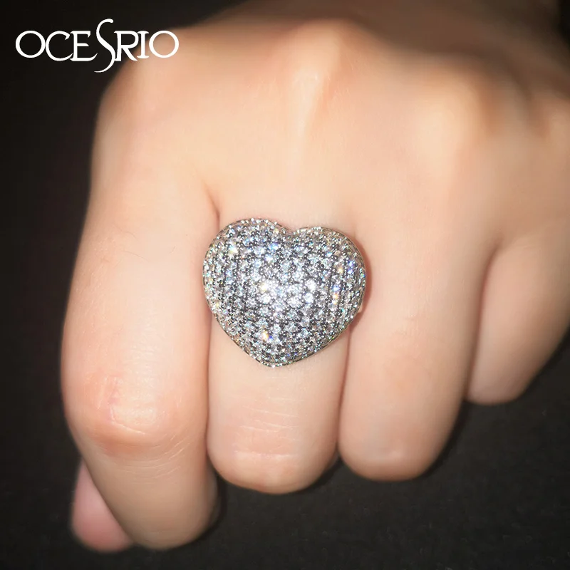 

OCESRIO New 2019 AAA Zircon Love Silver Heart Ring for Women Cubic Zirconia Dress Big Jewellery Ring Woman Fancy Jewelry rig-f95