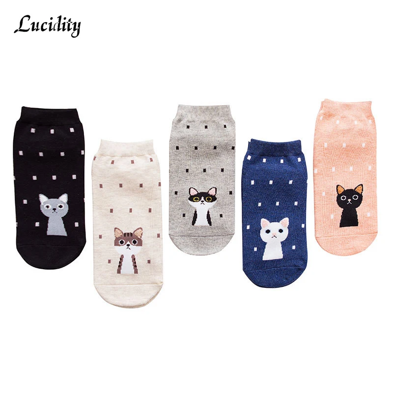 

Woman Cotton Socks Stereoscopic Cute Animal Cat With Dog Female Summer Short Socks Women Casual Soft Socks 5pairs/lot=10pieces