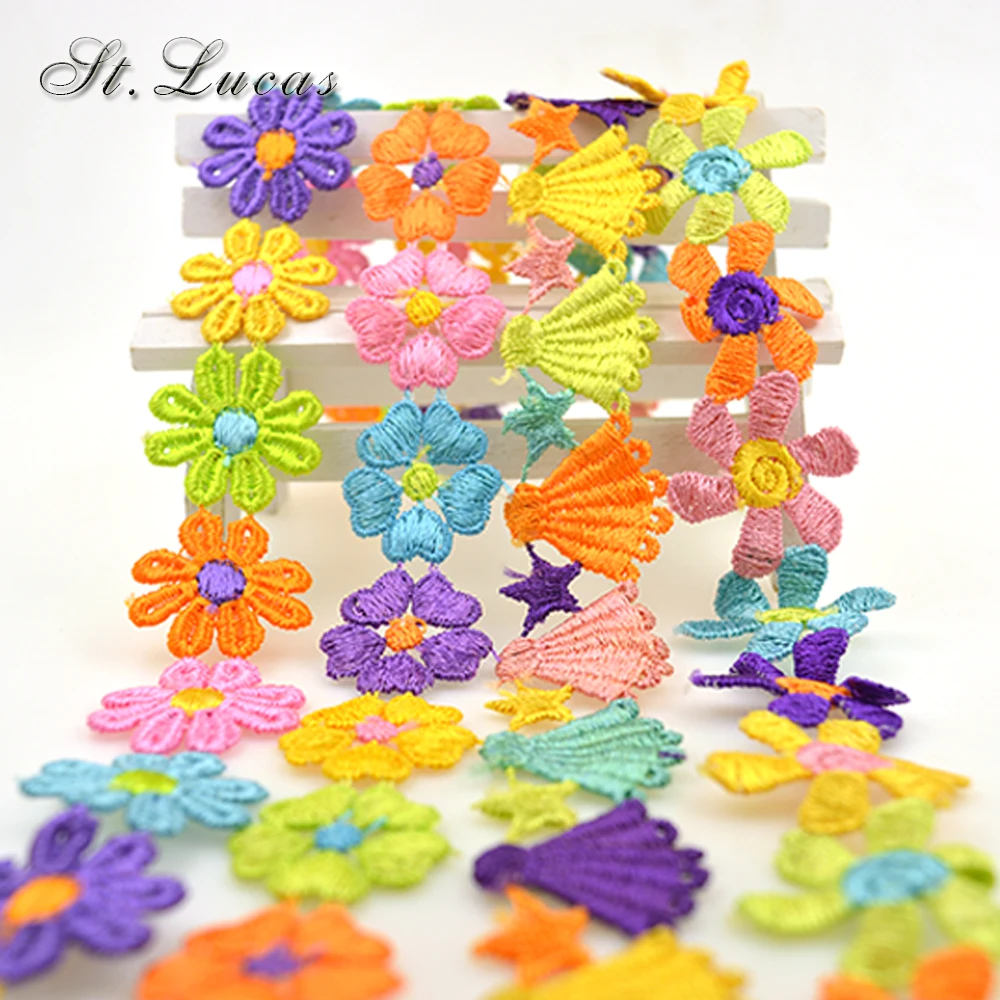 

New arrived 1 yard high quality embroidered colorful daisy flower lace trim sewing crafts women child cloth scrapbooking DIY