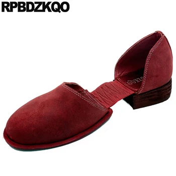 

women foldable suede red wine 2019 high quality slip on sandals flats designer genuine leather chinese wedding shoes round toe