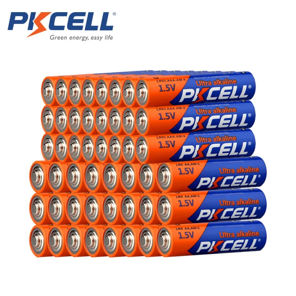 40 шт./лот PKCELL 20 шт. LR6 AA батареи + LR03 AAA 1 5 В щелочные первичные одноразового