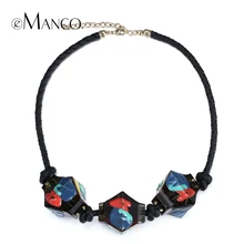 Resin geometric choker necklace handmade painted beaded necklaces for women colorful enamel art rope short necklace eManco