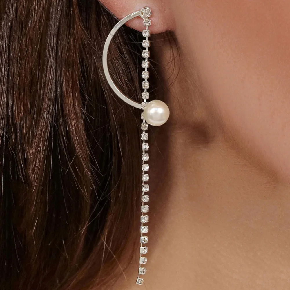 

Brand New Pearl Metal Chain Tassel Dangle Earrings for Ladies Silver Long Ear Drop Fashion Women Jewelry#273849