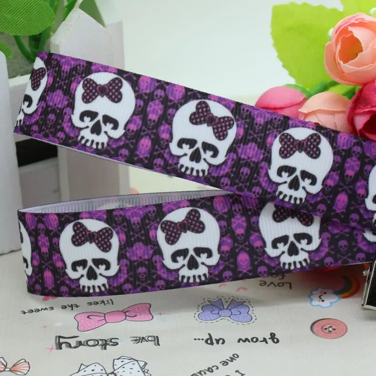 

7/8'' Free shipping skull candy printed grosgrain ribbon hairbow diy party decoration wholesale OEM 22mm P1856