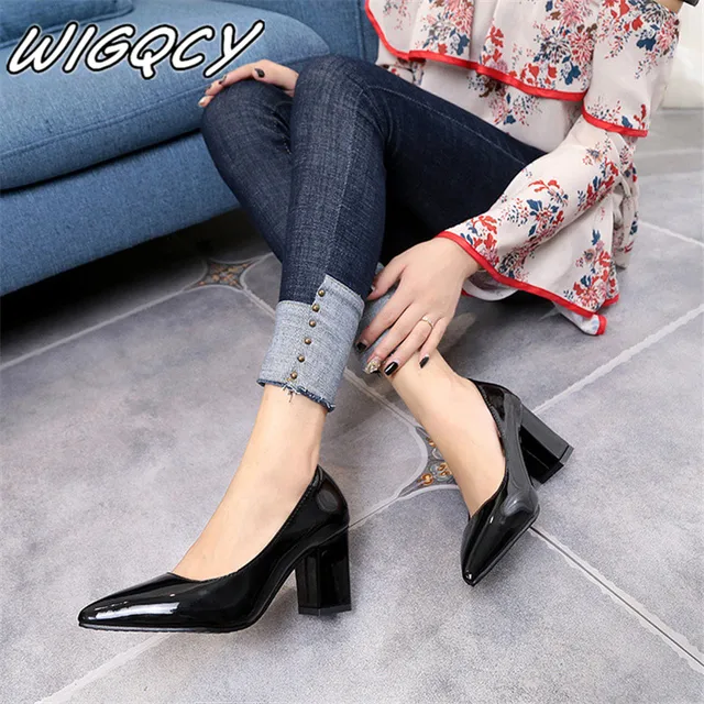 2019 Women's High Heels Sexy Bride Party mid Heel Pointed toe Shallow mouth High Heel Shoes Women shoes big size 35-43 3