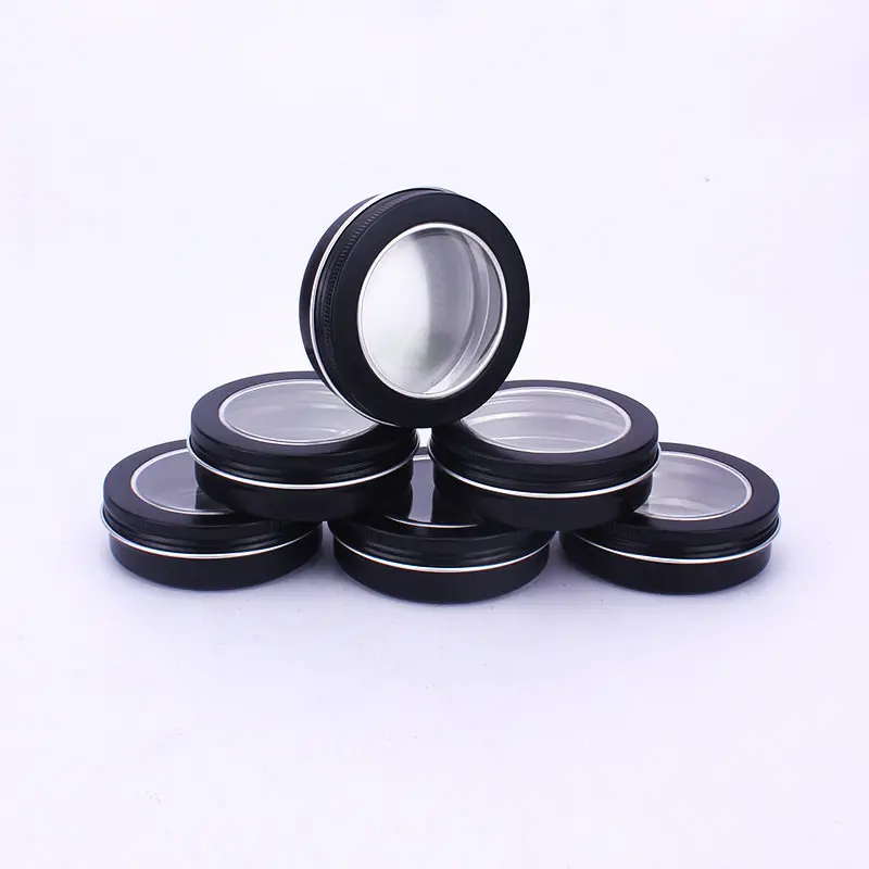 

100g empty black cosmetic cream aluminum containers window lid Small Aluminum DIY cream box gift jars F20171926