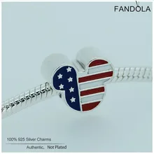 Смешанные эмалированные подвески из стерлингового серебра 925 пробы мышь Флаг США бусины для изготовления ювелирных изделий Подходит для женщин DIY Браслеты фурнитура для ювелирных изделий