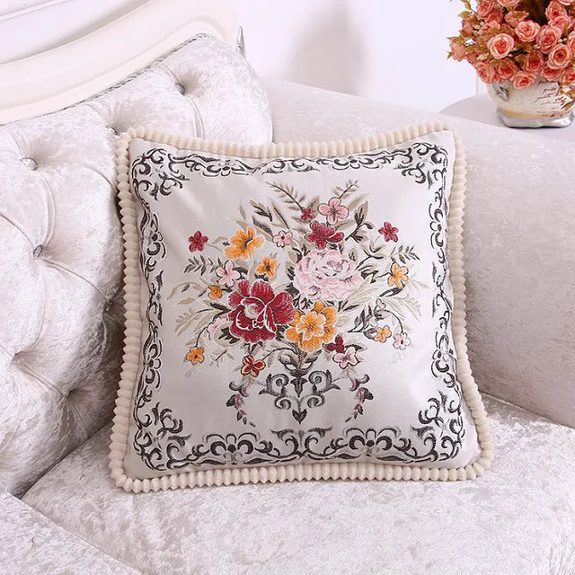 European Cushion Cover 50x50cm Cotton Relief Embroidery Fabric Pillow