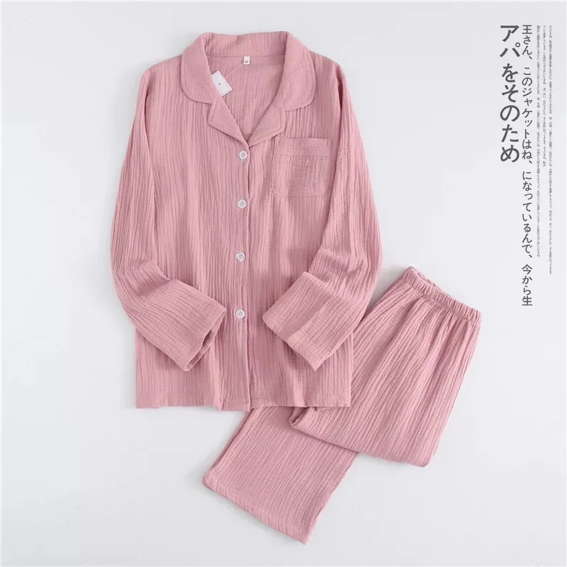 Весенне-осенние парные пижамные комплекты для женщин Хлопковая пижама чистый цвет простая женская домашняя пижама mujer одежда для сна