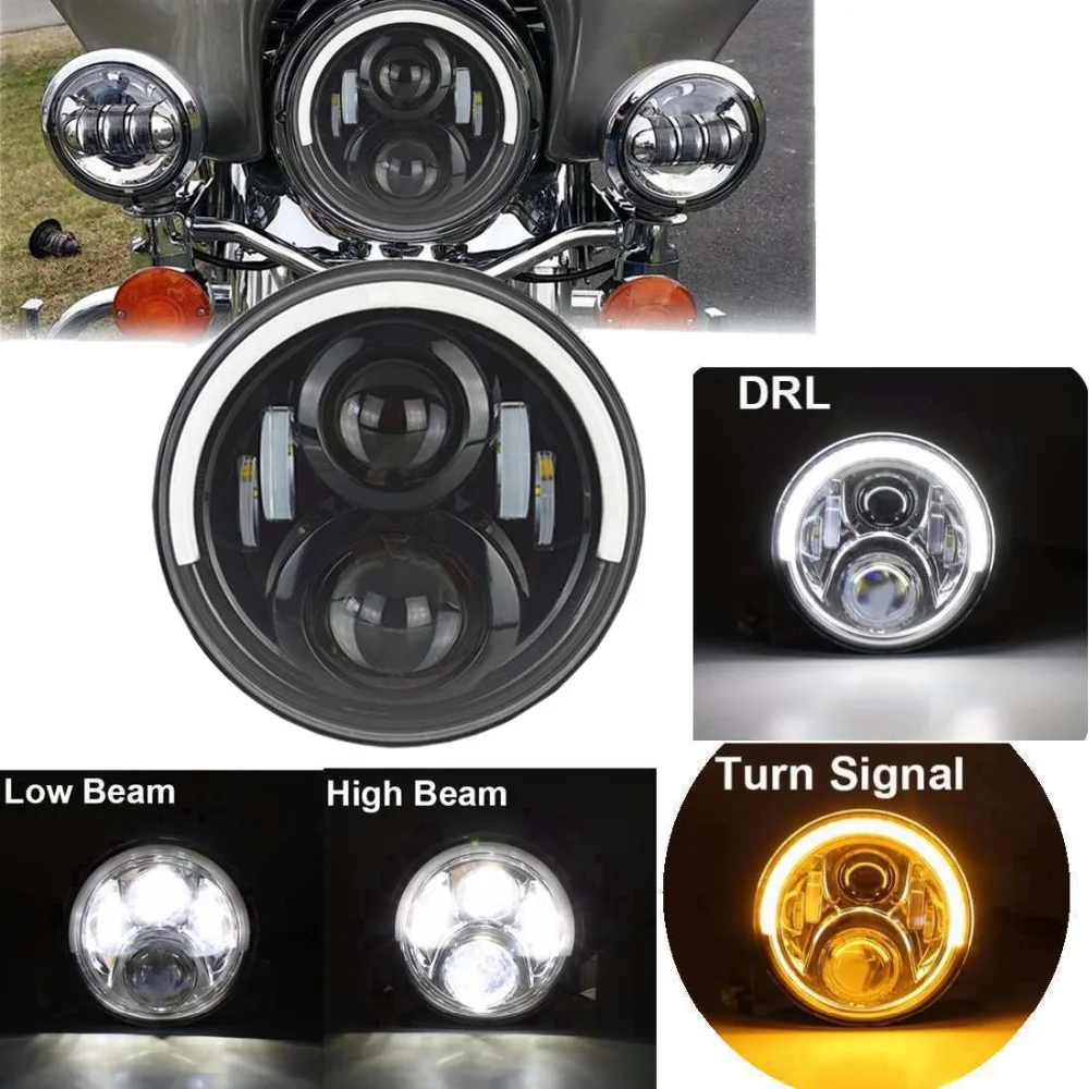 

7" Inch Moto Round Lumens Hi/Lo Beam LED Chrome/black Headlights For motor Davidson Motorcycle