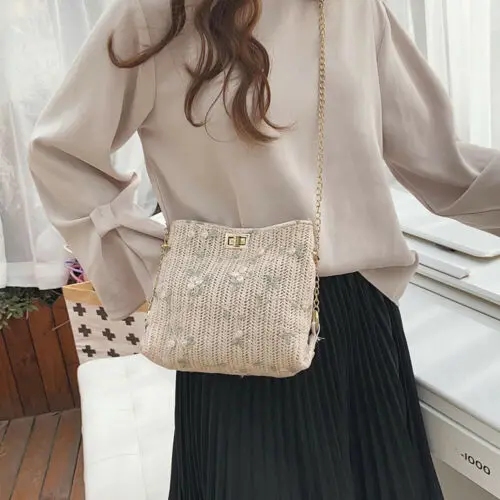 

Women Bohemian Beach Handbags Ladies Straw Lace Floral Woven Bags Rattan Straw Messenger Bag
