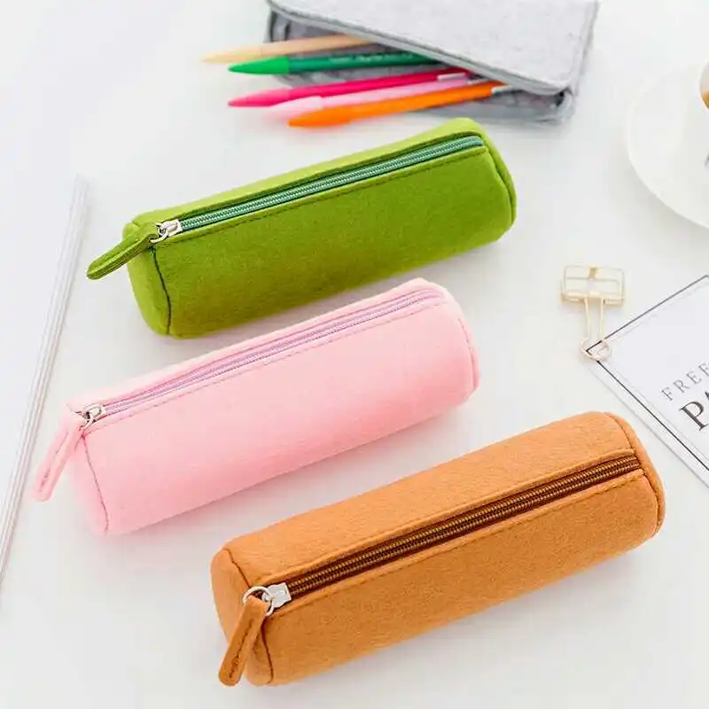 

Colorful Wool felt pencil case for girls Cute pencilcase Stationery pouch pen box Estuche School Office Supplies Zakka