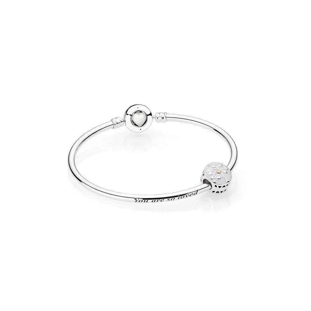 

NEW 925 Sterling silver Tree of Hearts - Limited Edition Bangle Gift Set Clear CZ fit DIY Original Bracelets jewelry A Set