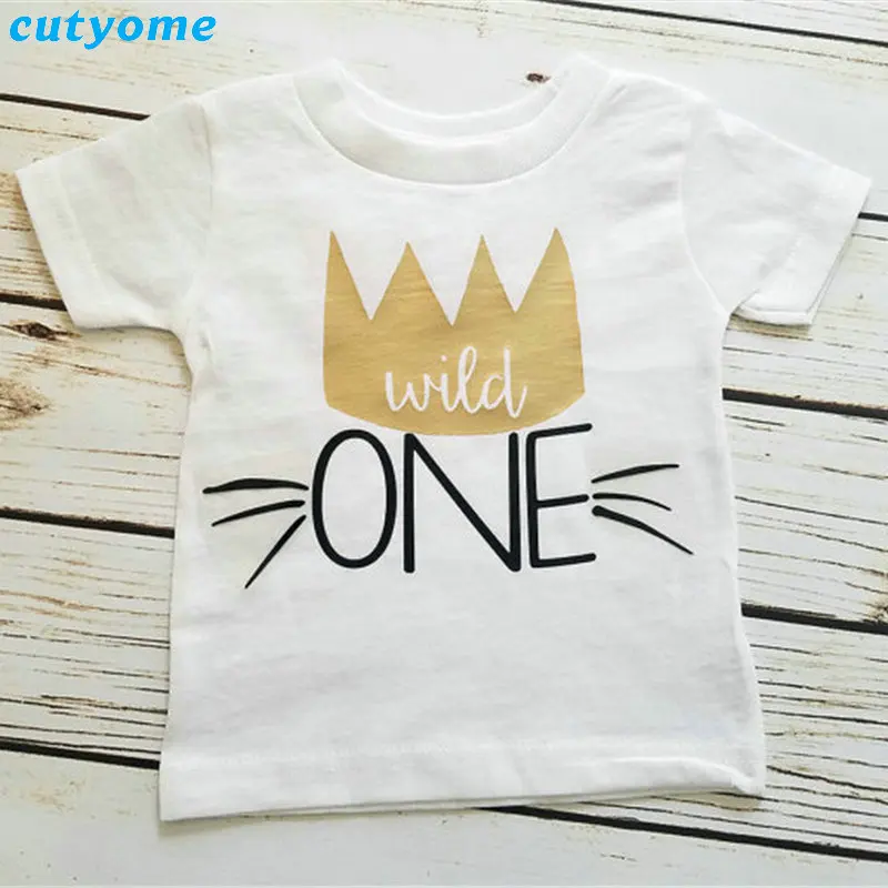 Baby Boys Girls T-shirts 1st Birthday Short Sleeve Top Tees Cotton Toddler Kids Boy Wild One T Shirt Clothing Child Girl tshirt (5)