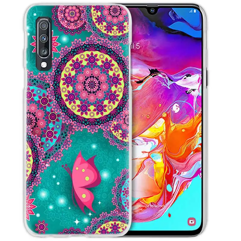 05 Бабочка чехол для samsung Galaxy A50 A70 A20e A40 A30 A20 A10 A8 A6 плюс A9 A7 Прозрачный жесткий чехол из ПК для телефона с цветочным узором Мандала - Цвет: 05