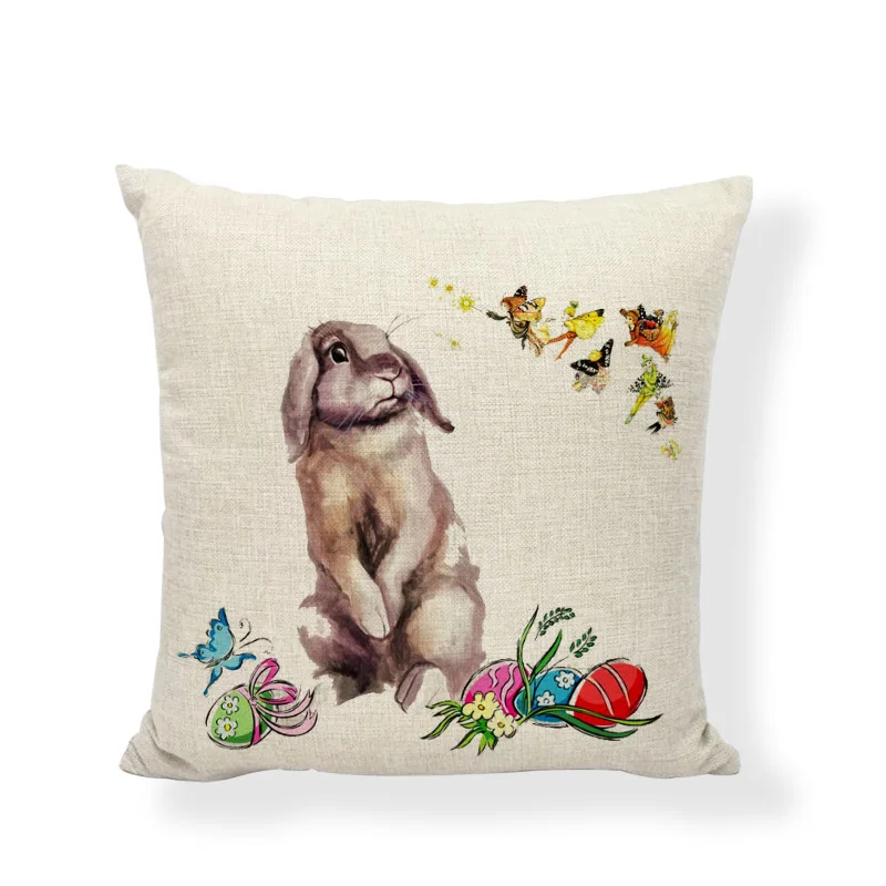 Веселая Пасха, милый улыбающийся кролик, цветные яйца, домашний льняной чехол для подушки, креативный чехол для подушки с изображением животных, для офиса, спальни - Цвет: 4