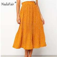 Nadafair, плиссированные юбки в горошек, женские летние эластичные юбки средней длины с высокой талией, женские повседневные шифоновые юбки в горошек в стиле бохо