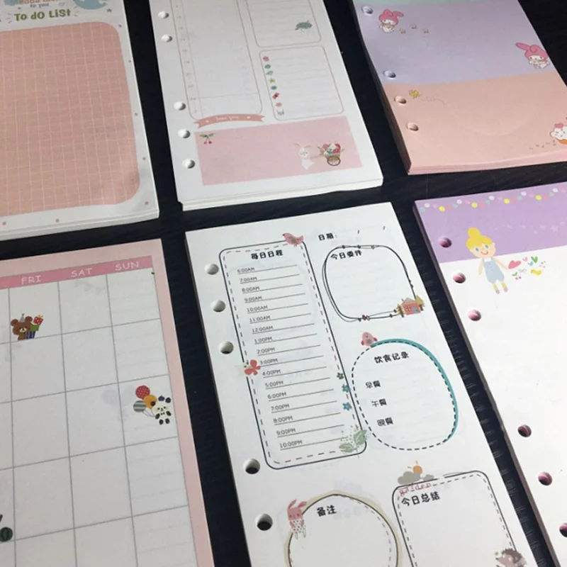 

40Sheet/pack Cute A6 A5 Colorful Refills Spiral Notebook Inner Pages 6 Holes Loose Leaf Binder Paper Planner Filler Paper