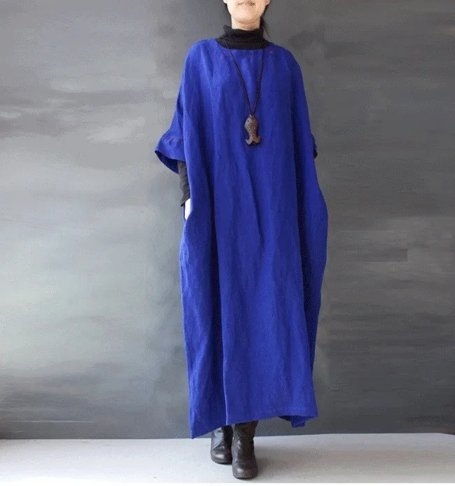 Винтажное платье ручной работы с вышивкой, с рукавами летучая мышь, свободное цельнокроеное платье 17390-9