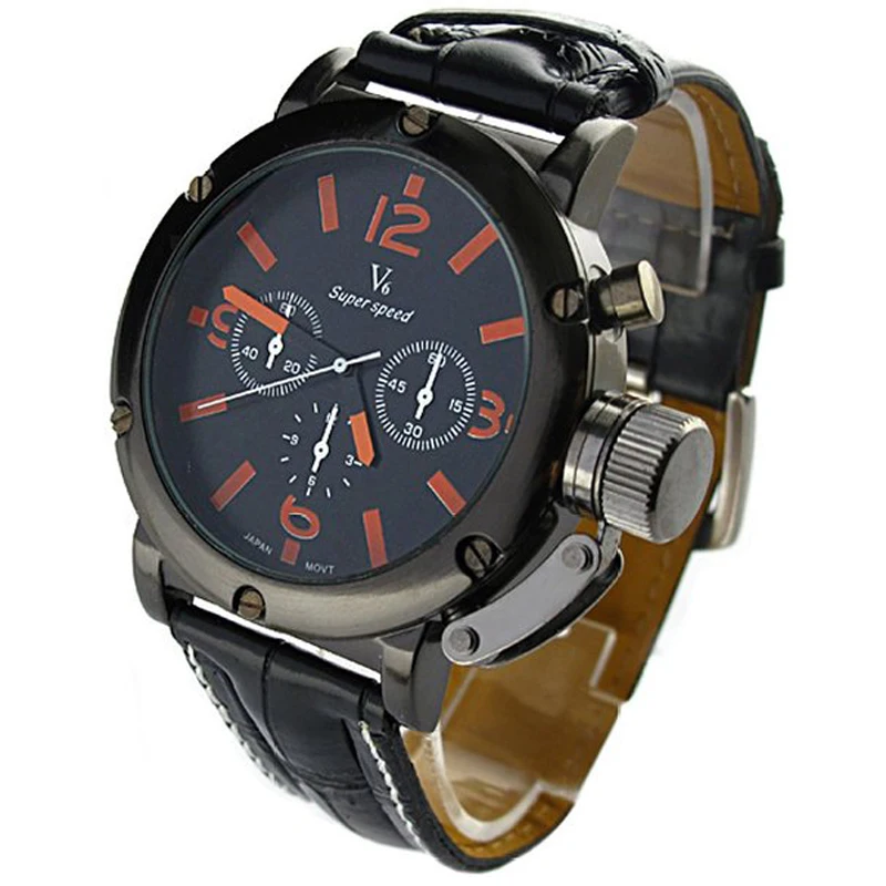 

Brand Luxury Casual Sport Style Black Dial Leather Strap Men's Quartz Wrist Watch Quality Gift