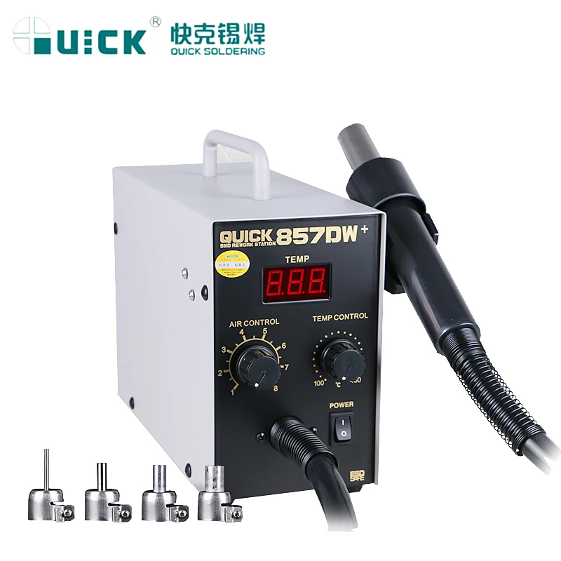 

QUICK 857DW+Adjustable Hot Air Gun Station Helical Wind 580W SMD Rework Station with Heater Hot Air Gun soldering Rework Station