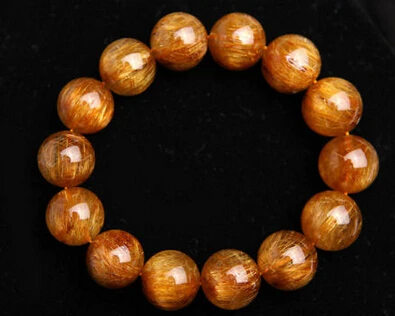 

001062 17 mm Natural Copper Hair Rutilated Quartz Crystal Beads Bracelet AAAAA
