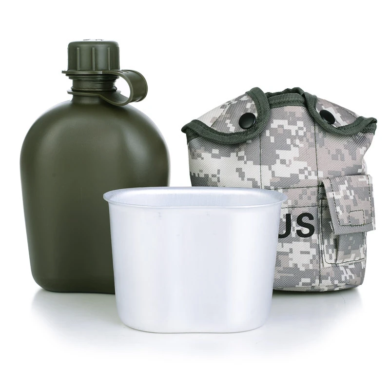 

Cycling Water Bottle Camouflage 1L Outdoor Kettle Set Nylon Hiking Travel Bag With Aluminum Lunch Box