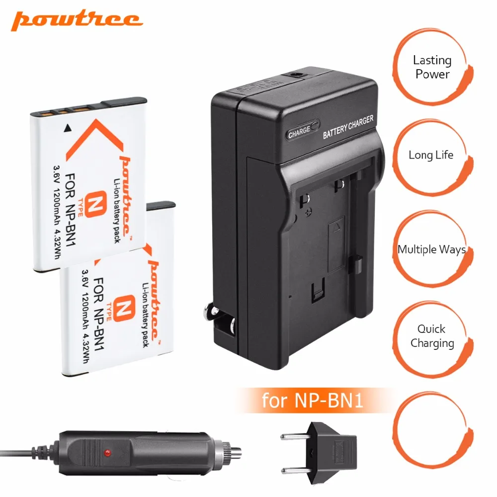 

2PC 1200mAh NP-BN1 NPBN1 BN1 Battery+Battery Charger+Car for SONY DSC TX9 T99 WX5 TX7 W390 W380 W350 W360 QX100 W370 W730 L20