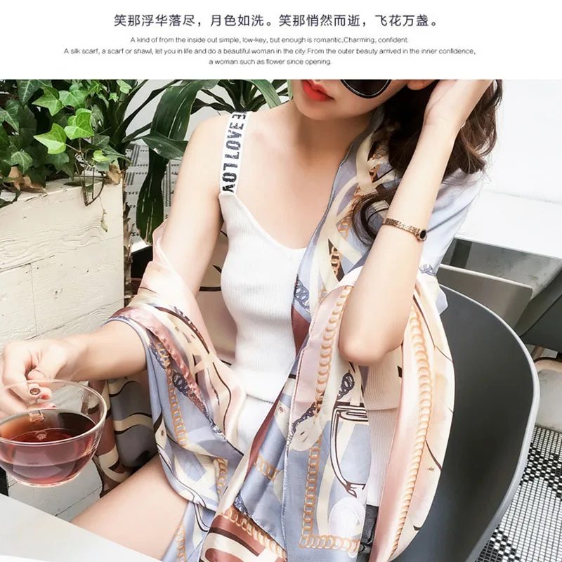 

Women's imitation silk scarf beach shawl spring summer autumn scarf plaid size beach shawl scarf for women