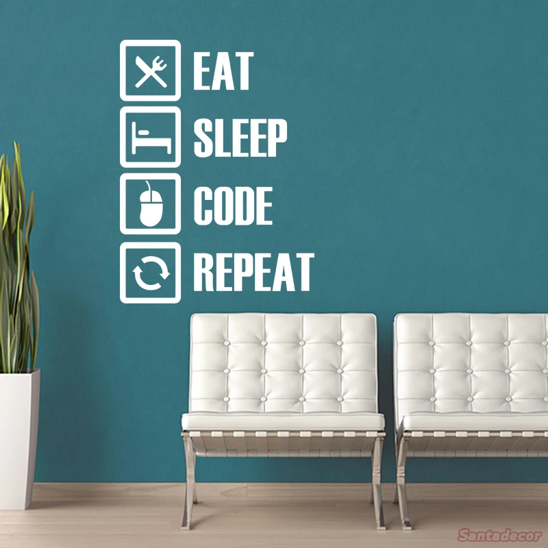 Home Furniture Diy Eat Sleep Code Repeat Various Colours Computer Coder Wall Art Decal Sticker Furniture Stickers