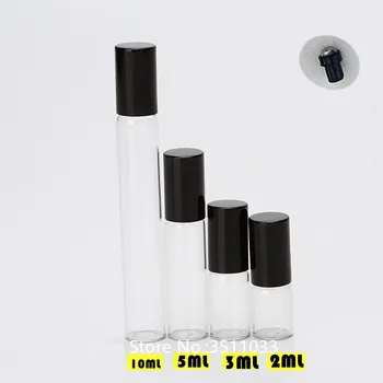 

50pcs 2ML 3ML 5ML 10ML Clear Perfume Bottle Transparent Glass With Black Lid Glass Roll on Bottle Essential Oil Vial Mini Vials