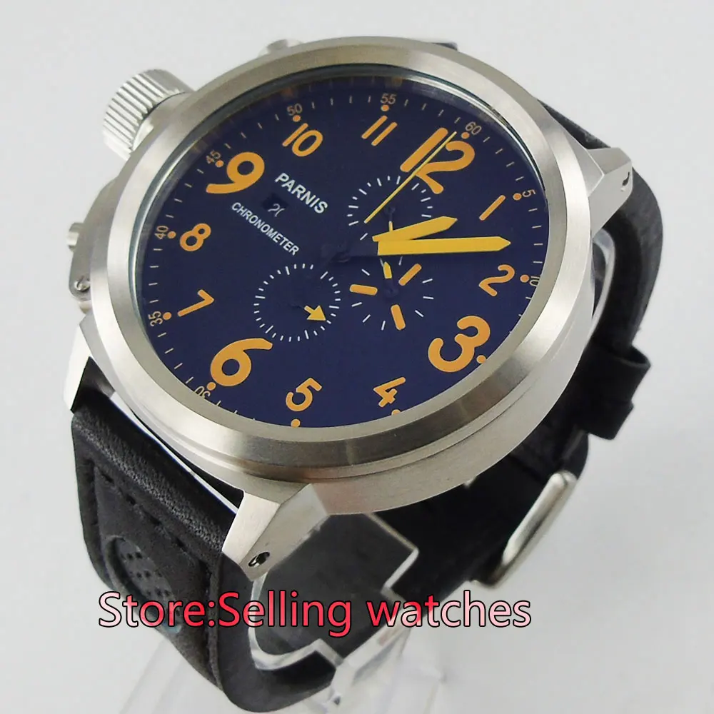

50mm Parnis orange number big face black dial mens quartz WATCH chronograph