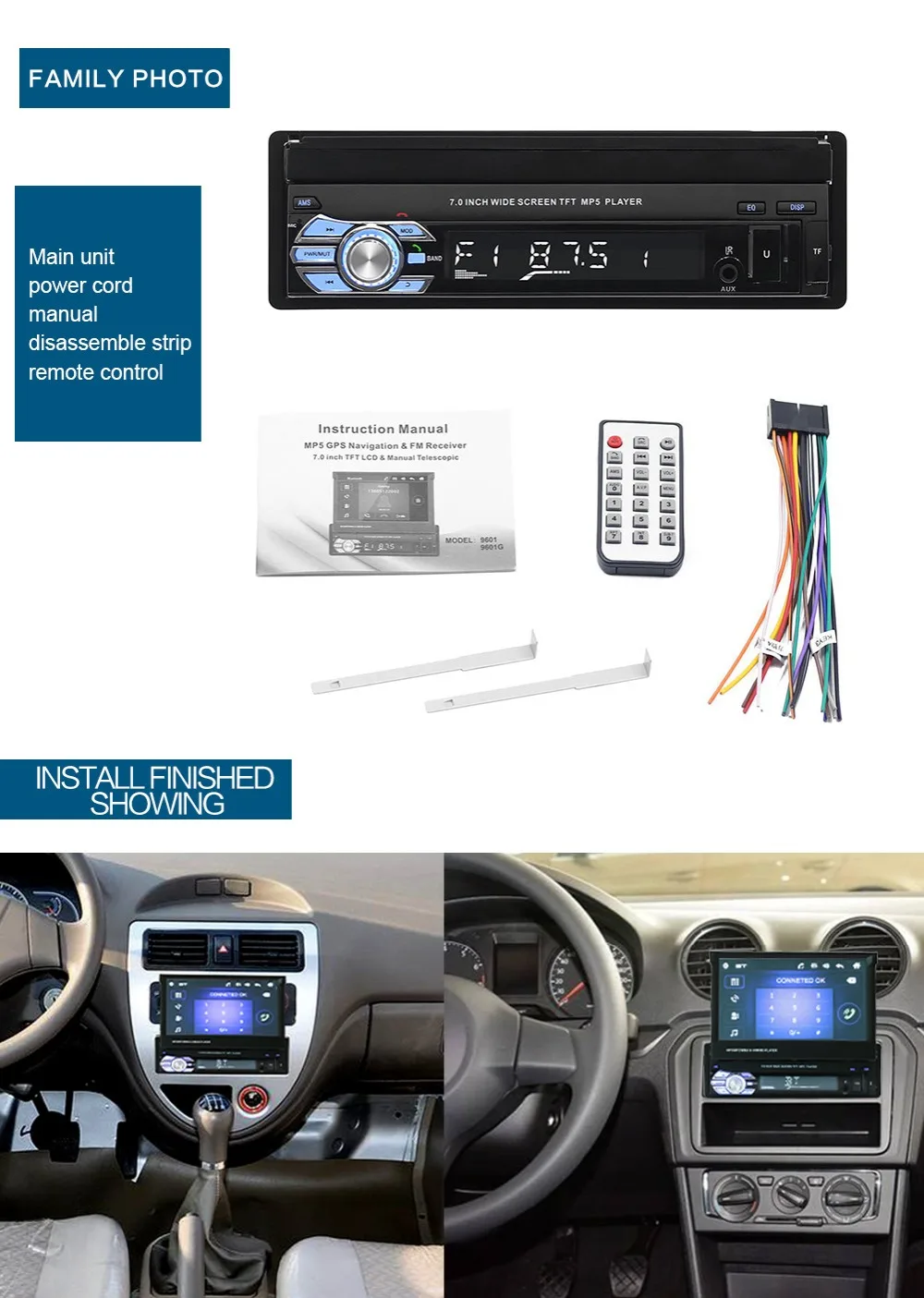 Авторадио, Bluetooth, автомагнитола, MP5 плеер, авто аудио, MP3, 1din, FM, USB 9601, автомобильная аудиосистема, камера заднего вида, автомобильная стерео, пульт дистанционного управления