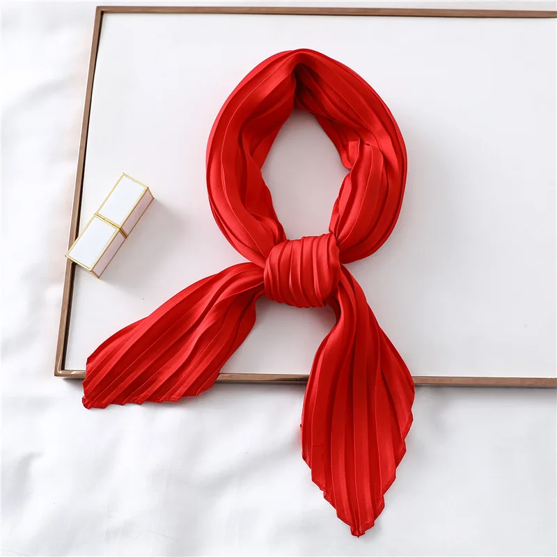Шелковый шарф, повседневный однотонный, 70 см, квадратный, морщинка, шарфы, мягкий платок, для девушек, подходит ко всему, обтягивающие шарфы, модная сумка с лентами - Цвет: YZ44 red
