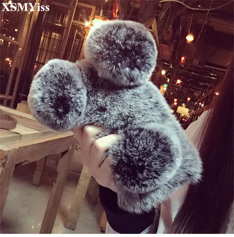 

XSMYiss Luxury Cute Cartoon Panda Warm Rabbit Fur soft Case For Xiaomi mi 5S 6 8 Lite 9 SE 5X 6X A2 MAX2 MAX3 MIX3 phone case