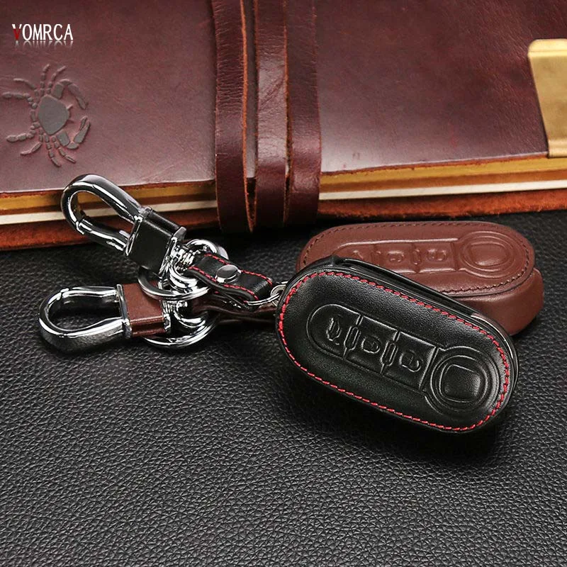 

Car Genuine Leather Bag Remote Control Car Keychain Key Cover Case For FIAT 500 Panda Punto Bravo Auto Key ,Car Styling