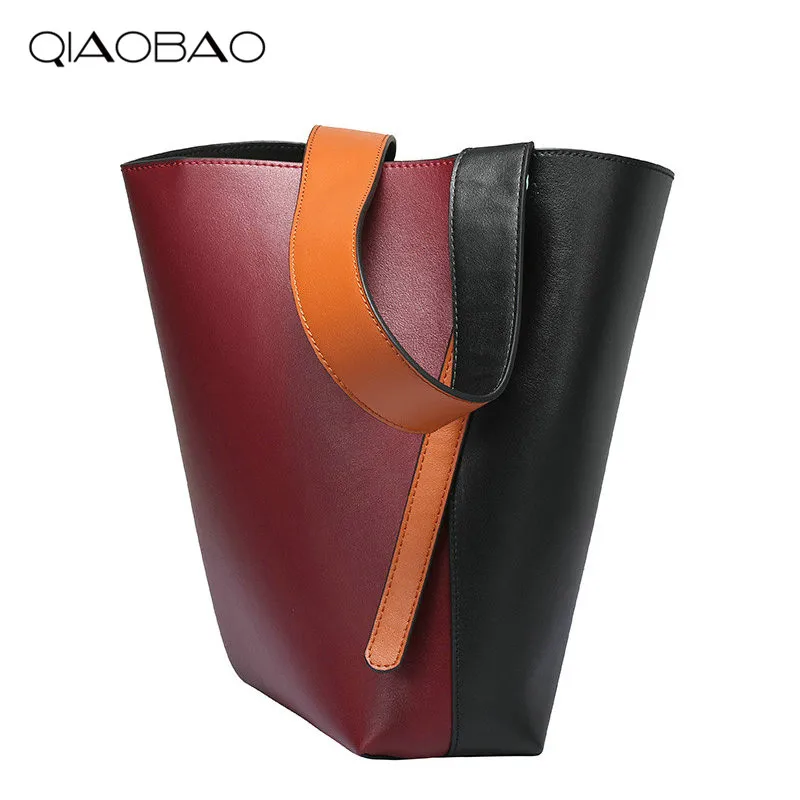 

QIAOBAO Luxury Handbags Women Bag Designer Women Genuine Leather Bag Female Shoulder Bag Women Messenger Bags Bucket Tote Big