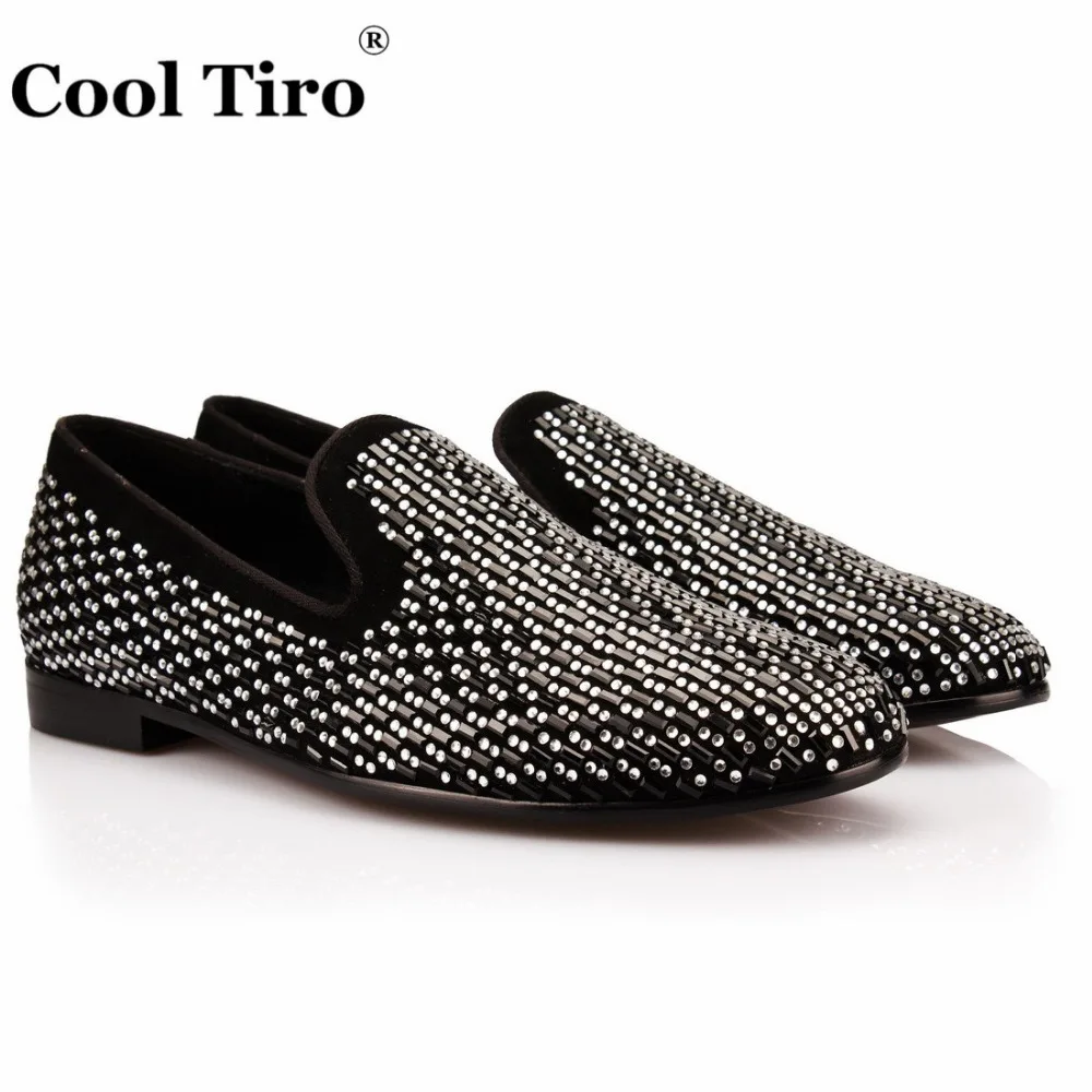 

COOL TIRO casual Silver stripe Rhinestone fashion High-end custom men shoes Smoking Slipper Party and Wedding Loafers Flats