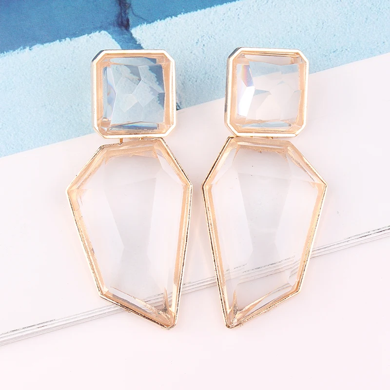 

LUBOV 3styles Geometric Crystal Stone Dangle Earrings Gold Color Metal Frame Drop Earrings for Women Birthday Gift Party Jewelry