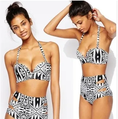 

Explosive sexy black and white printed high waist bikini split swimsuit cover was thin swimsuits