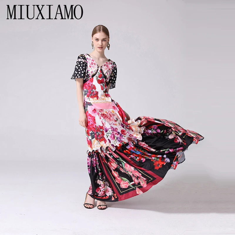 

MIUXIMAO Custom Plus Size Maxi Dress 2019 Spring&Summer New Arrival Fashion Flower Print Elegant Floor-Length Long Dress Women