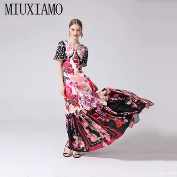 

MIUXIMAO Custom Plus Size Maxi Dress 2019 Spring&Summer New Arrival Fashion Flower Print Elegant Floor-Length Long Dress Women