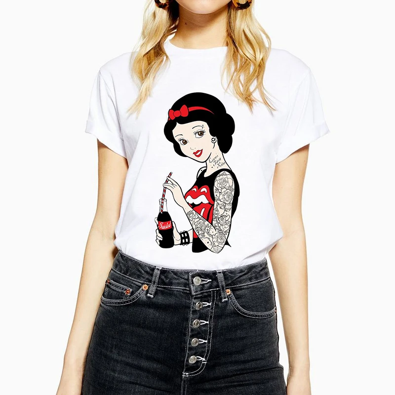 

Female Top Vintage Funny Bad Girl Snow White T Shirt Model O-Neck Dark Story Print Casual Short Sleeve Harajuku Women's T-Shirt