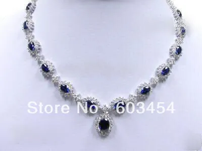 

precious Sapphire 14KT White Gold Necklace Beaded Necklaces / Free Shipping 1Pcs